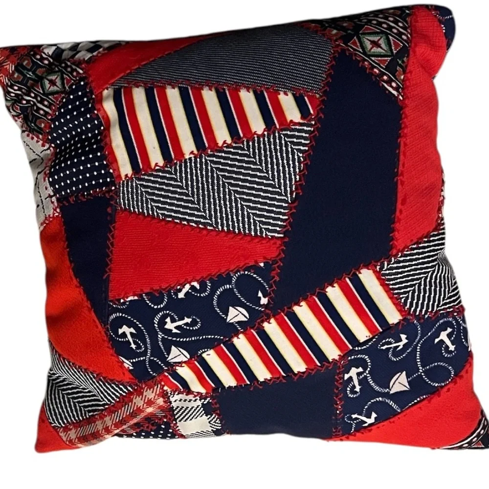 Handmade patchwork decorative Americana/Nautical theme throw pillow- NEW